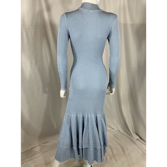 Jw Anderson Tiered Ribbed Blue Cotton Maxi Dress Size XS - Picture 3 of 4